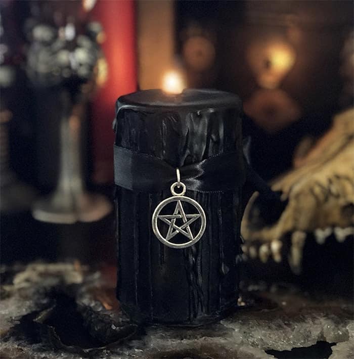 Black Candle Meaning - Black Pillar Candles with Pentacle