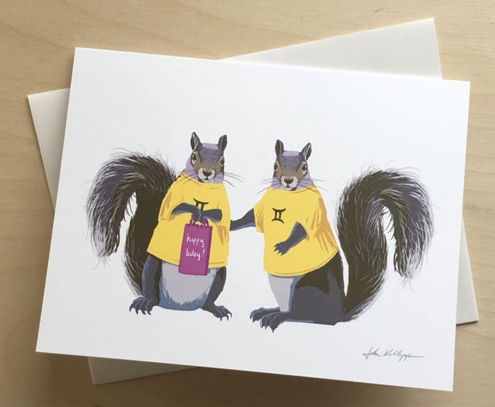 Gemini Zodiac Sign Gift Ideas - Squirrel Birthday Card