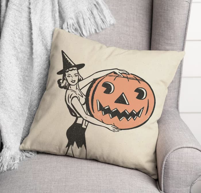 Best Halloween Decor 2023 - Vintage aWitch and Pumpkin Pillow